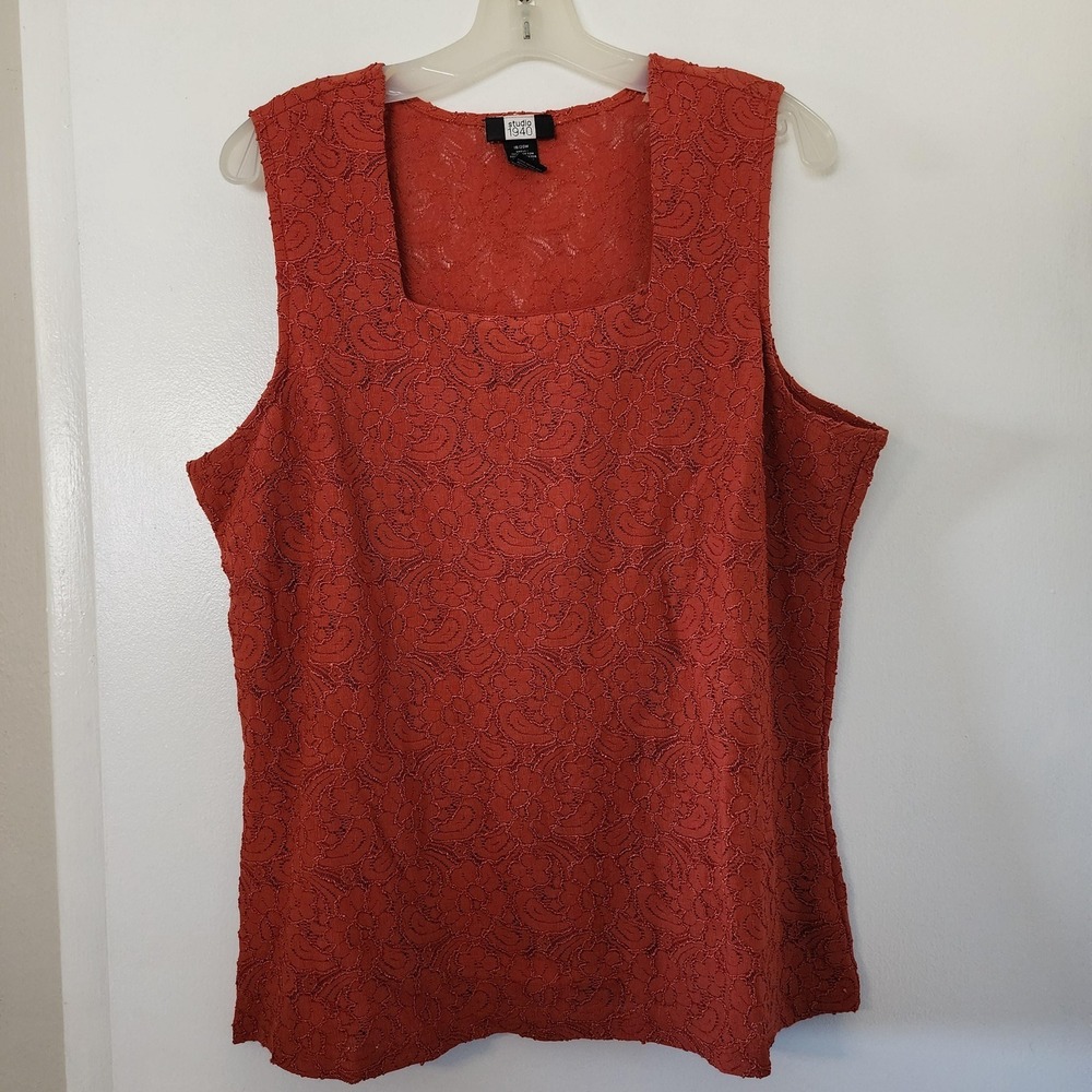 Studio 1940 Rust Orange Floral Paisley Lace Square Neck Tank Plus Size 18/20W